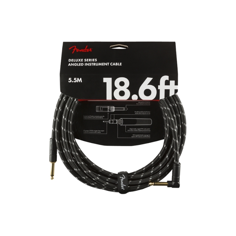 Fender® Deluxe Instrument Cable Angled 5,5m Black Tweed