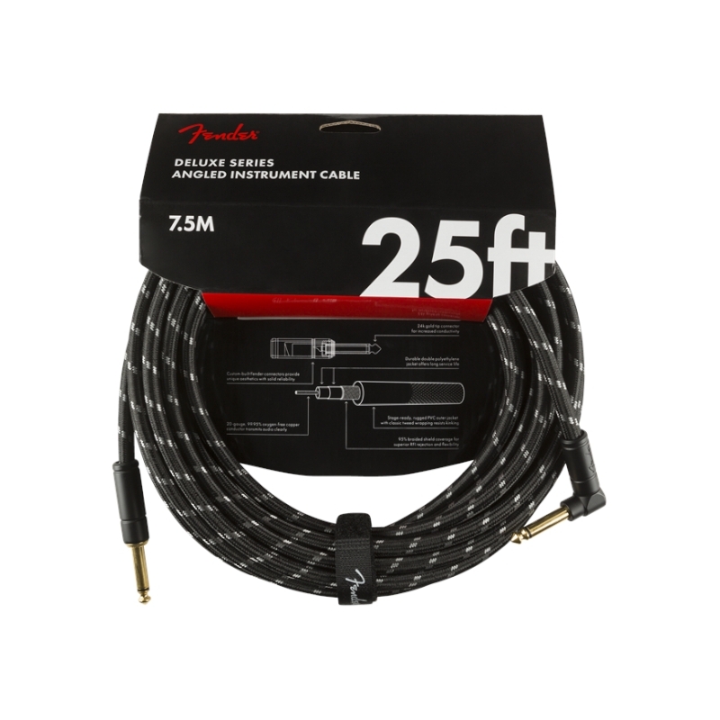 Fender® Deluxe Instrument Cable Angled 7,5m Black Tweed