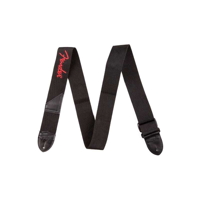 Fender® Black Poly Strap Red Logo