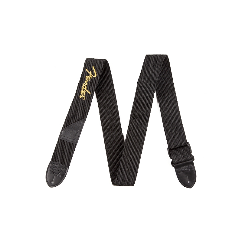 Fender® Black Poly Strap Yellow Logo