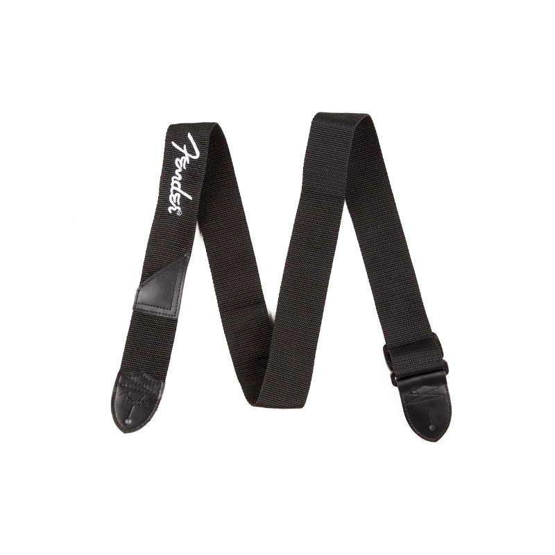 Fender® Black Poly Strap White Logo