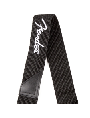 Fender® Black Poly Strap White Logo