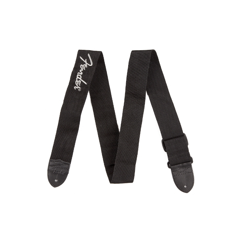 Fender® Black Poly Strap Grey Logo