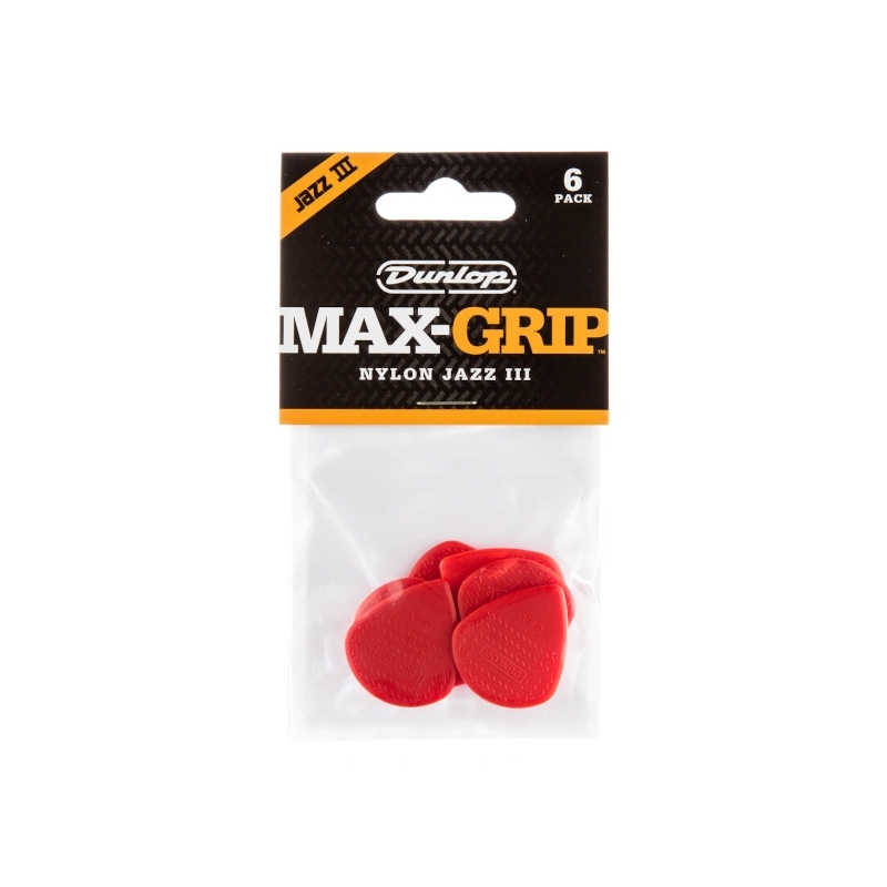 Dunlop Max-Grip® Jazz III Red Nylon Pick 6-Pack