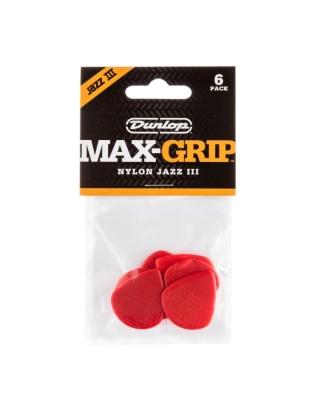 Dunlop Max-Grip® Jazz III Red Nylon Pick 6-Pack