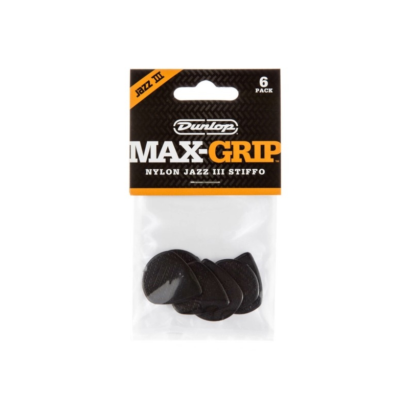 Dunlop Max-Grip® Jazz III Stiffo Nylon Pick 6-Pack