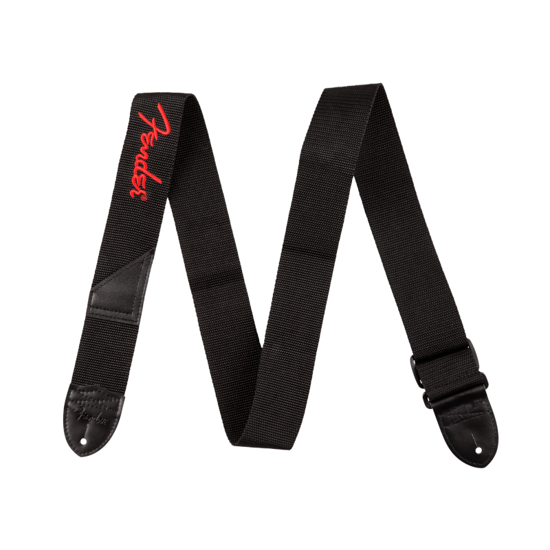 Fender® Black Poly Strap Red Logo