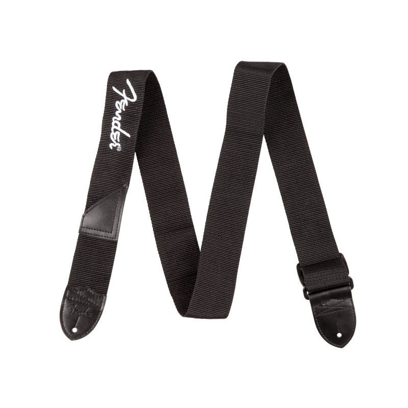 Fender® Black Poly Strap White Logo