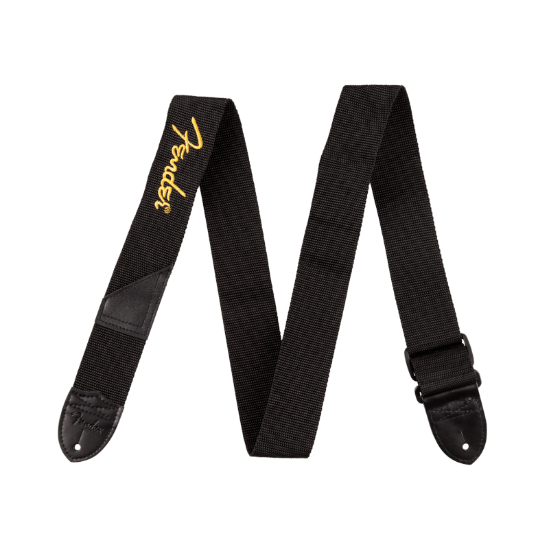 Fender® Black Poly Strap Yellow Logo